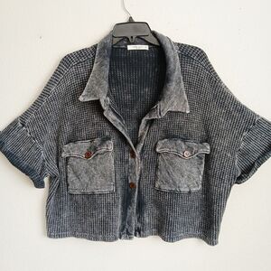 Molly Green Katelyn Waffle Knit Crop Top Gray Oversized